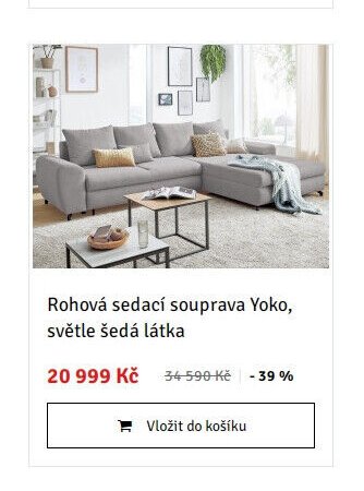 Rohová sedací souprava Yoko, světle šedá látka