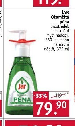 JAR Okamžitá pěna prostředek na ruční mytí nádobí, 350 ml, nebo náplň, 375 ml