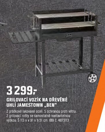 GRILOVACÍ VOZÍK NA DŘEVĚNÉ UHLÍ JAMESTOWN „BEN“ - OBI aktualniletaky.eu
