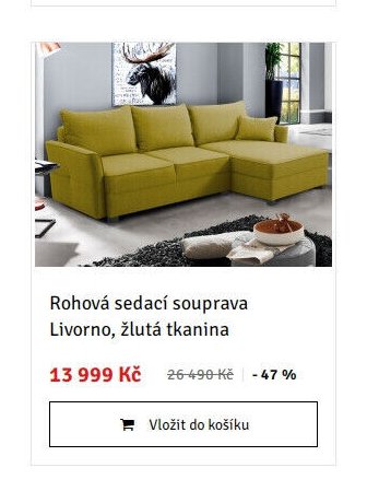 Rohová sedací souprava Livorno, žlutá tkanina