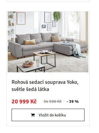 Rohová sedací souprava Yoko, světle šedá látka
