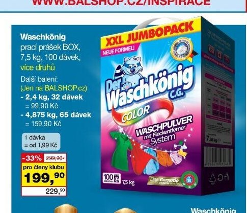 Waschkönig prací prášek BOX, 7,5 kg, 100 dávek