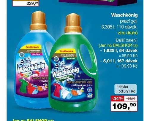 Waschkönig prací gel, 3,305 l, 110 dávek