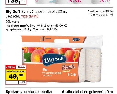 Big Soft 2vrstvý toaletní papír, 8+2 role