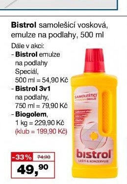 Bistrol samolešticí vosková emulze na podlahy, 500 ml