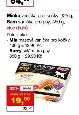 Micka vanička pro kočky, 325 g / Sam vanička pro psy, 450 g