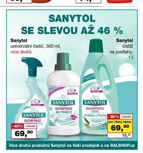 Sanytol univerzální čistič, 500 ml / Sanytol čistič na podlahy, 1 l