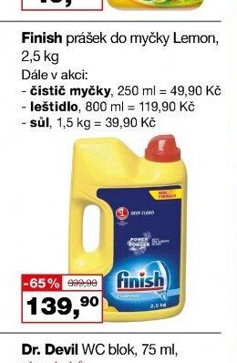Finish prášek do myčky Lemon, 2,5 kg