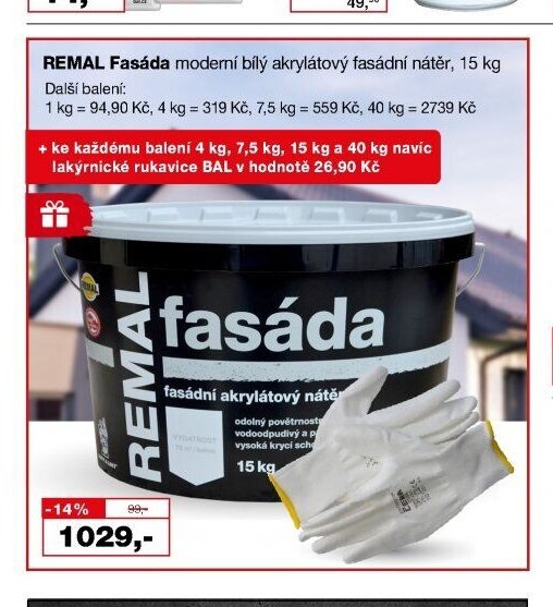 REMAL Fasáda moderní bílý akrylátový fasádní nátěr