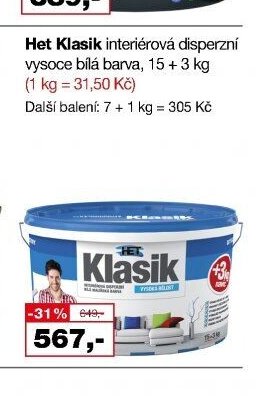 Het Klasik interiérová disperzní vysoce bílá barva
