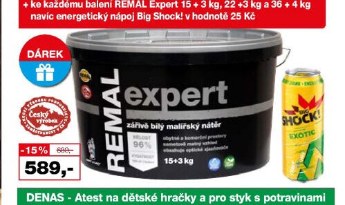 REMAL Expert zářivě bílá malířská barva, 15 + 3 kg