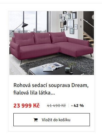 Rohová sedací souprava Dream, fialová lila látka