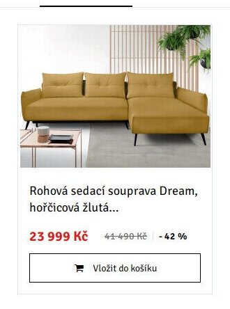 Rohová sedací souprava Dream, hořčicová žlutá
