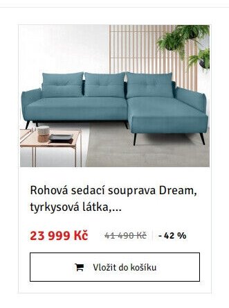 Rohová sedací souprava Dream, tyrkysová látka