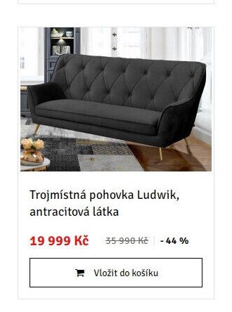 Trojmístná pohovka Ludwik, antracitová látka