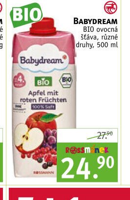 BABYDREAM BIO ovocná šťáva, různé druhy, 500 ml