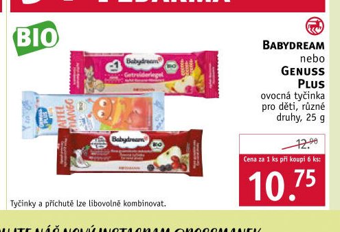 BABYDREAM nebo GENUSS PLUS ovocná tyčinka pro děti, různé druhy, 25 g