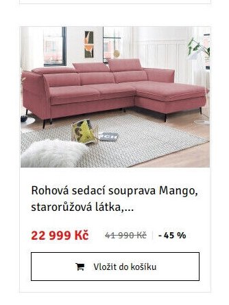 Rohová sedací souprava Mango, starorůžová látka,...