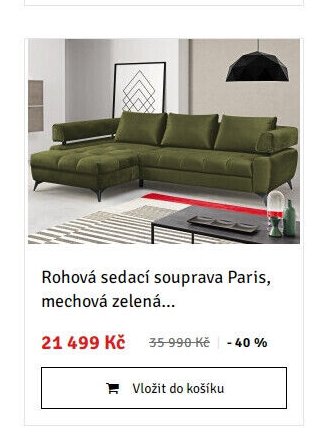 Rohová sedací souprava Paris, mechová zelená...