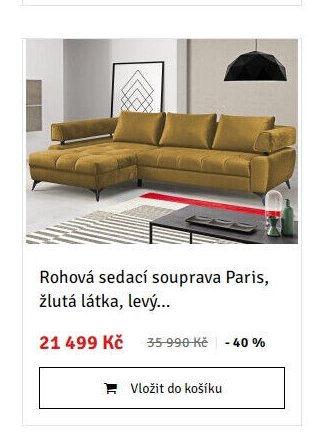 Rohová sedací souprava Paris, žlutá látka, levý...