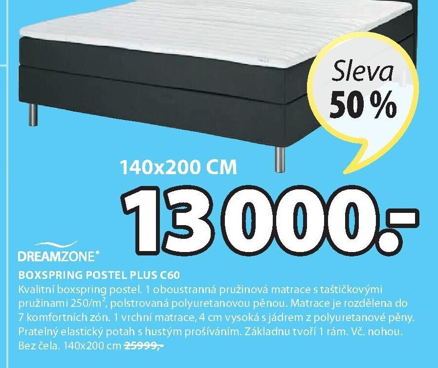 BOXSPRING POSTEL PLUS C60 140x200 cm