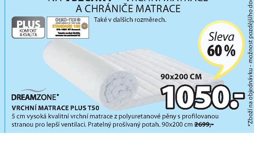 VRCHNÍ MATRACE PLUS T50