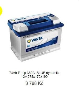 74Ah P, s.p 680A, BLUE dynamic, 12V, 278x175x190