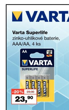 Varta Superlife zinko-uhlíkové baterie, AAA/AA, 4 ks