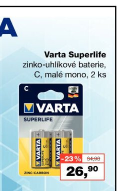 Varta Superlife zinko-uhlíkové baterie, C, malé mono, 2 ks