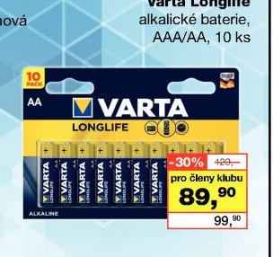 Varta Longlife alkalické baterie, AAA/AA, 10 ks