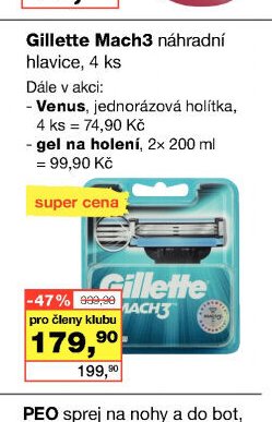 Gillette Mach3 náhradní hlavice, 4 ks