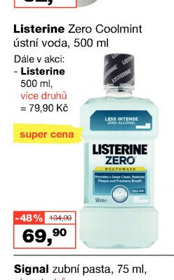 Listerine Zero Coolmint ústní voda, 500 ml