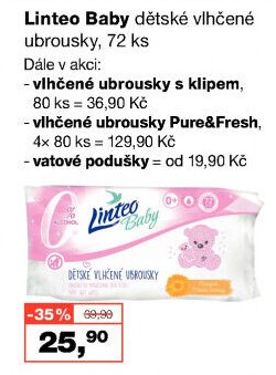 Linteo Baby dětské vlhčené ubrousky, 72 ks