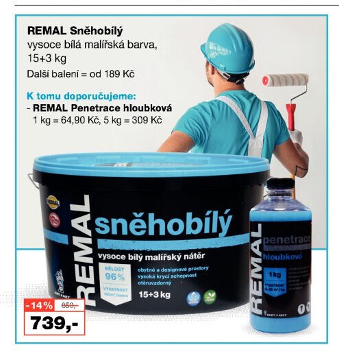 REMAL Sněhobílý vysoce bílá malířská barva, 15+3 kg