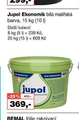 Jupol Ekonomik bílá malířská barva, 15 kg (10 l)