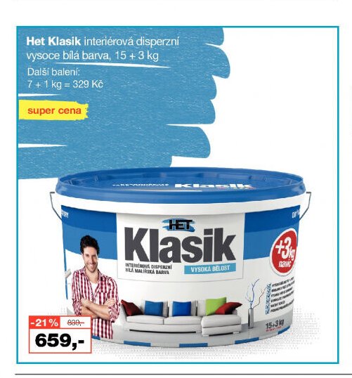 Het Klasik interiérová disperzní vysoce bílá barva, 15+3 kg