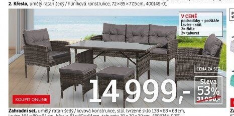 Zahradní set, umělý ratan šedý/kovová konstrukce, stůl tvrzené sklo 138x68x68 cm, lavice 164x80x64 cm, křesla 61x80x64 cm, taburety 39x39x39 cm, 4593744-00