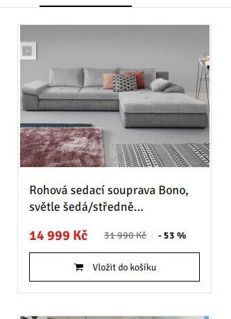 Rohová sedací souprava Bono, světle šedá/středně