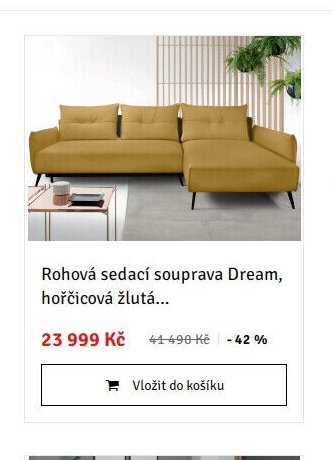 Rohová sedací souprava Dream, hořčicová žlutá
