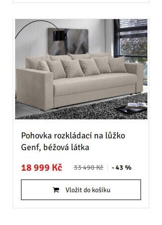 Pohovka rozkládací na lůžko Genf, béžová látka