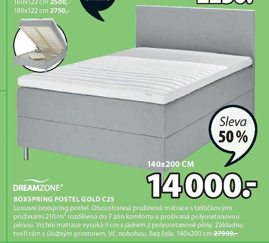 DREAMZONE BOXSPRING POSTEL GOLD C25