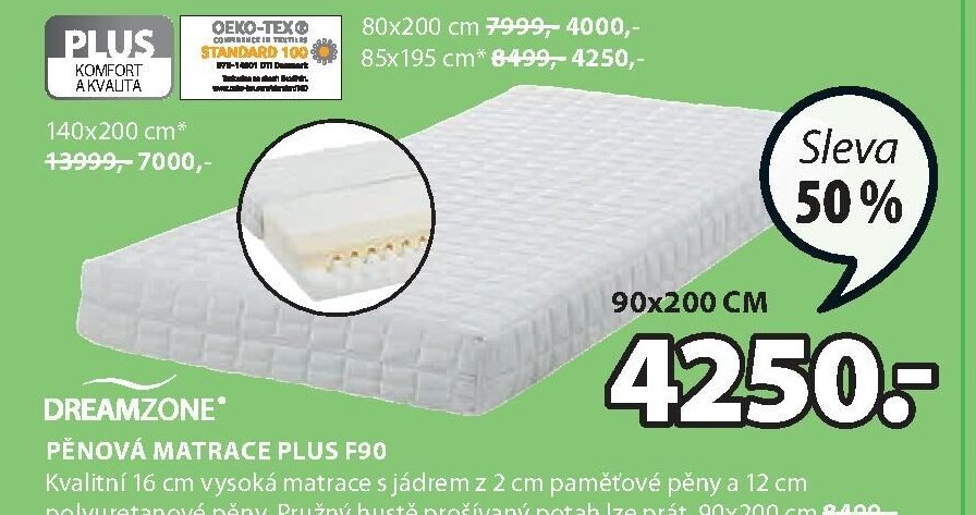 DREAMZONE PĚNOVÁ MATRACE PLUS F90