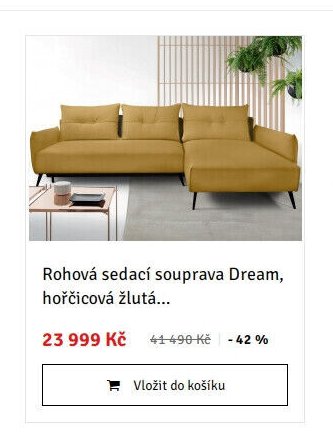 Rohová sedací souprava Dream, hořčicová žlutá