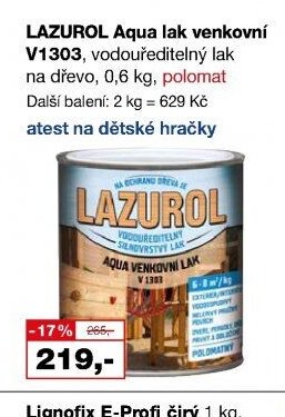 LAZUROL Aqua lak venkovní V1303, vodouředitelný lak na dřevo, 0,6 kg, polomat - Barvy a laky drogerie aktualniletaky.eu