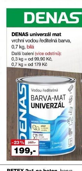 DENAS univerzál mat vrchní vodou ředitelná barva, 0,7 kg, bílá - Barvy a laky drogerie aktualniletaky.eu