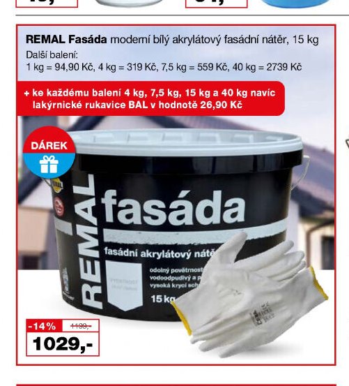 REMAL Fasáda moderní bílý akrylátový fasádní nátěr - Barvy a laky drogerie aktualniletaky.eu