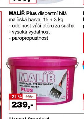 MALÍŘ Plus disperzní bílá malířská barva - Barvy a laky drogerie aktualniletaky.eu