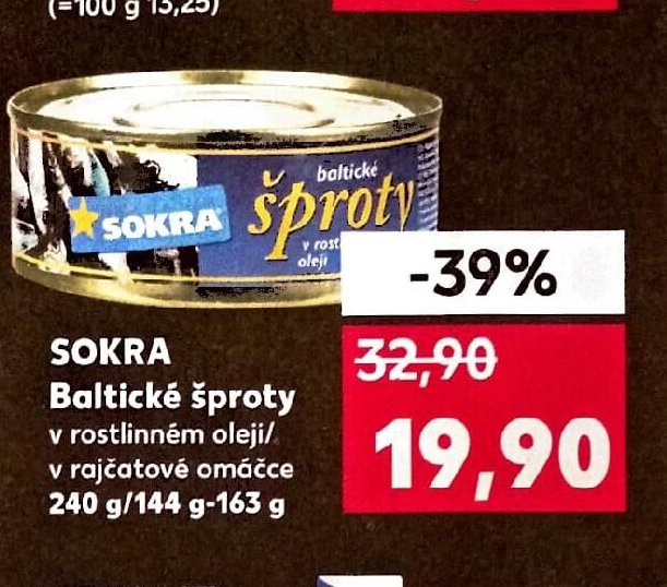 SOKRA Baltické šproty v rostlinném oleji / v rajčatové omáčce 240 g/144 g