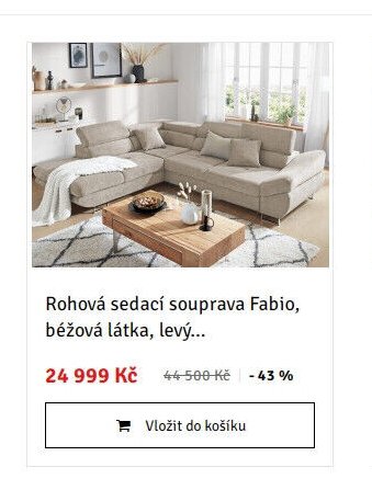 Rohová sedací souprava Fabio, béžová látka, levý...