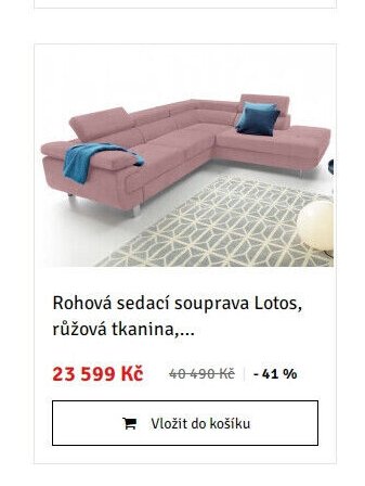 Rohová sedací souprava Lotos, růžová tkanina,...